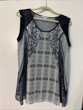 CAbi Black and White Printed Chiffon-Panel Camisole